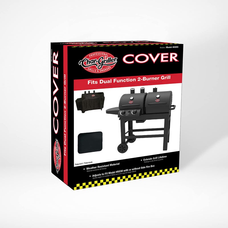 Char-GrillerÂ® 2 Burner Dual Function Charcoal and Gas Grill Cover, Durable Cover with Water Resistant Material, PVC Lining, with Custom Fit to Model 5030, Black, 26 "L x 54" W x 45" H, Model 5055 - Image 4